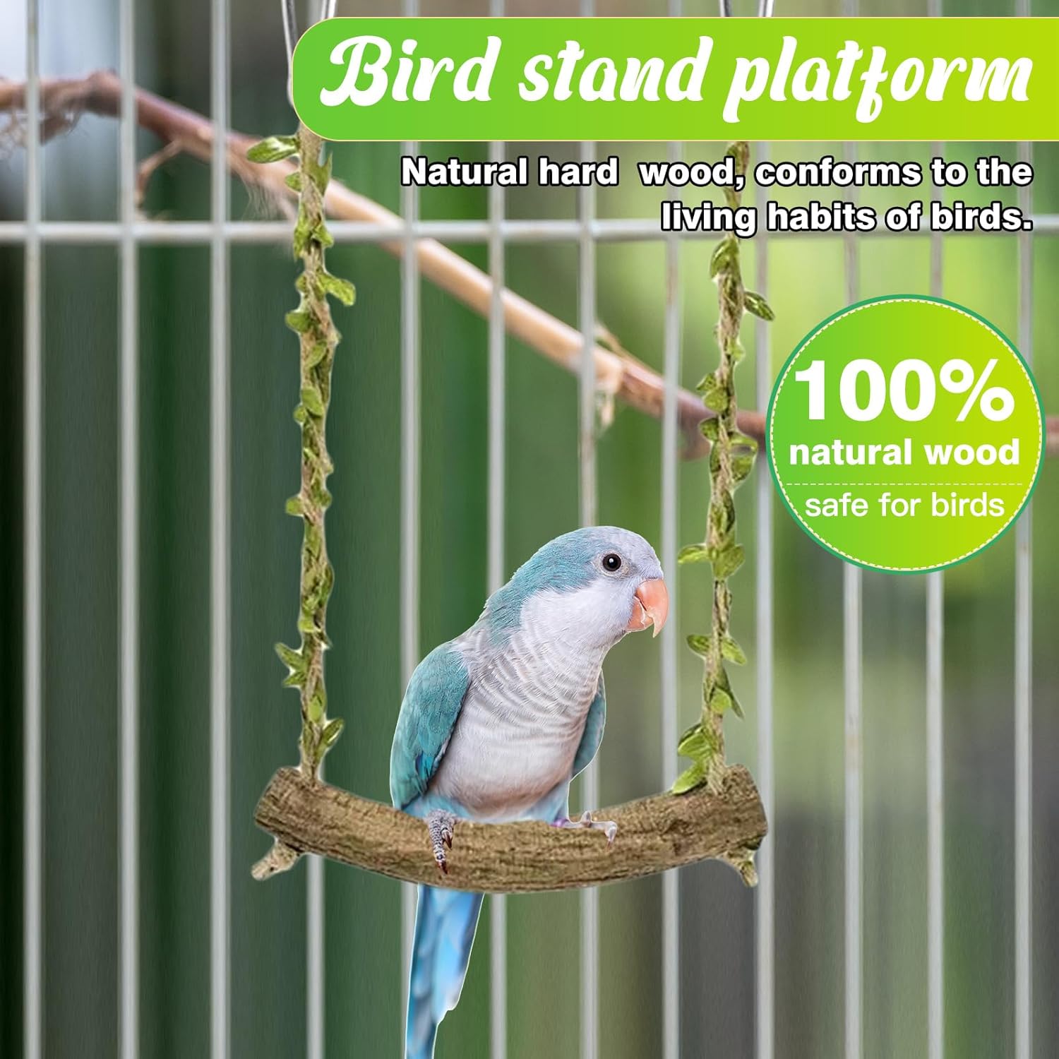 Hiwzitar parrot training stand holder showing sturdy jute rope hangers