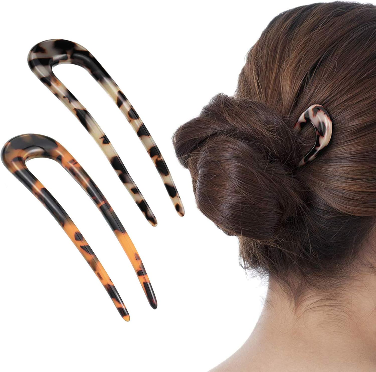 Benefree French style cellulose acetate hair pins front view of two pack set.