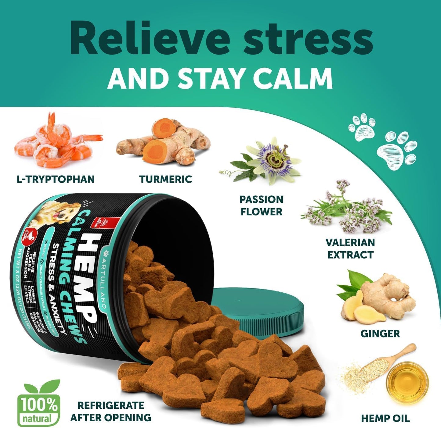 Soft duck flavored calming chews for dogs