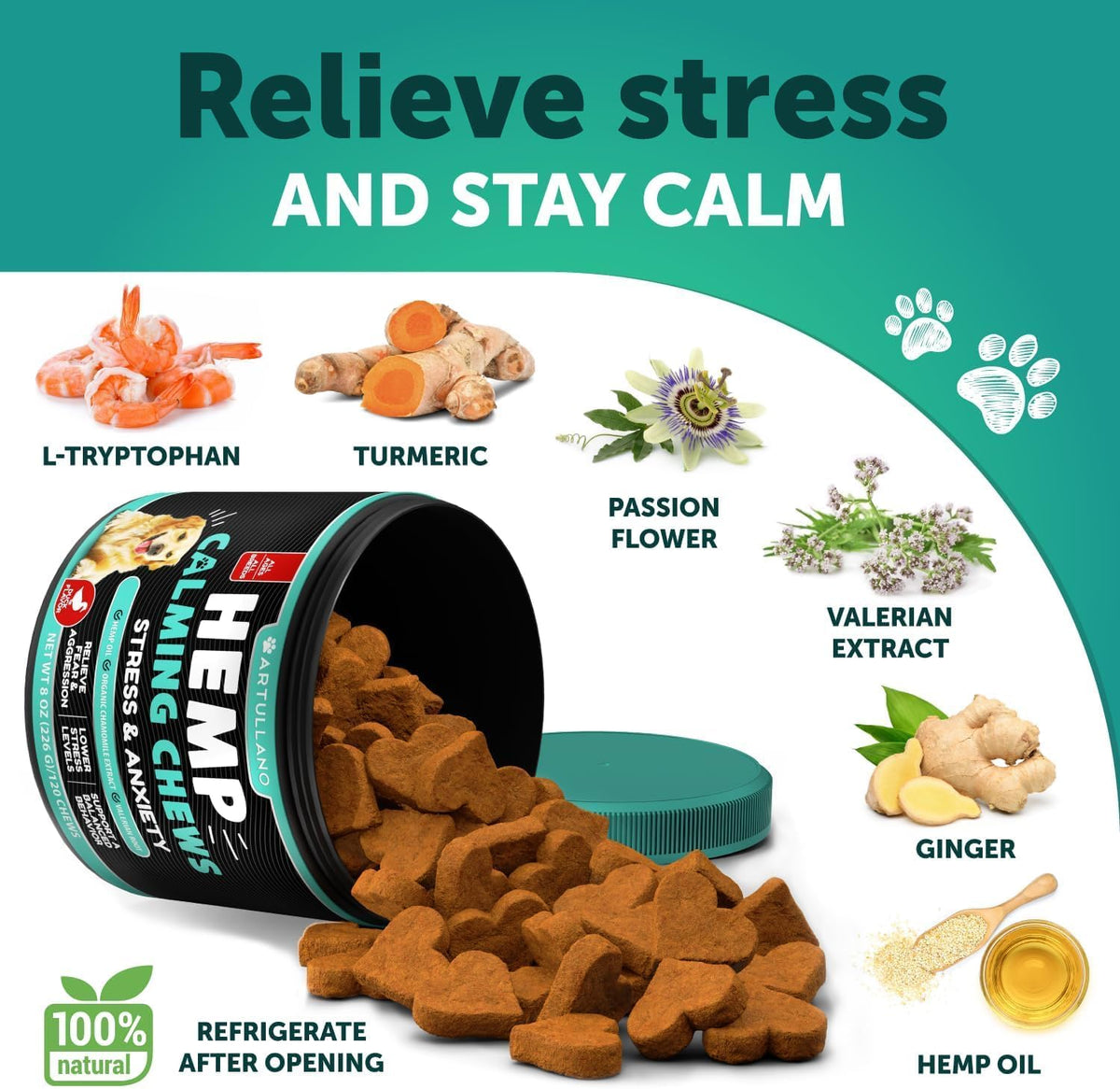 Soft duck flavored calming chews for dogs