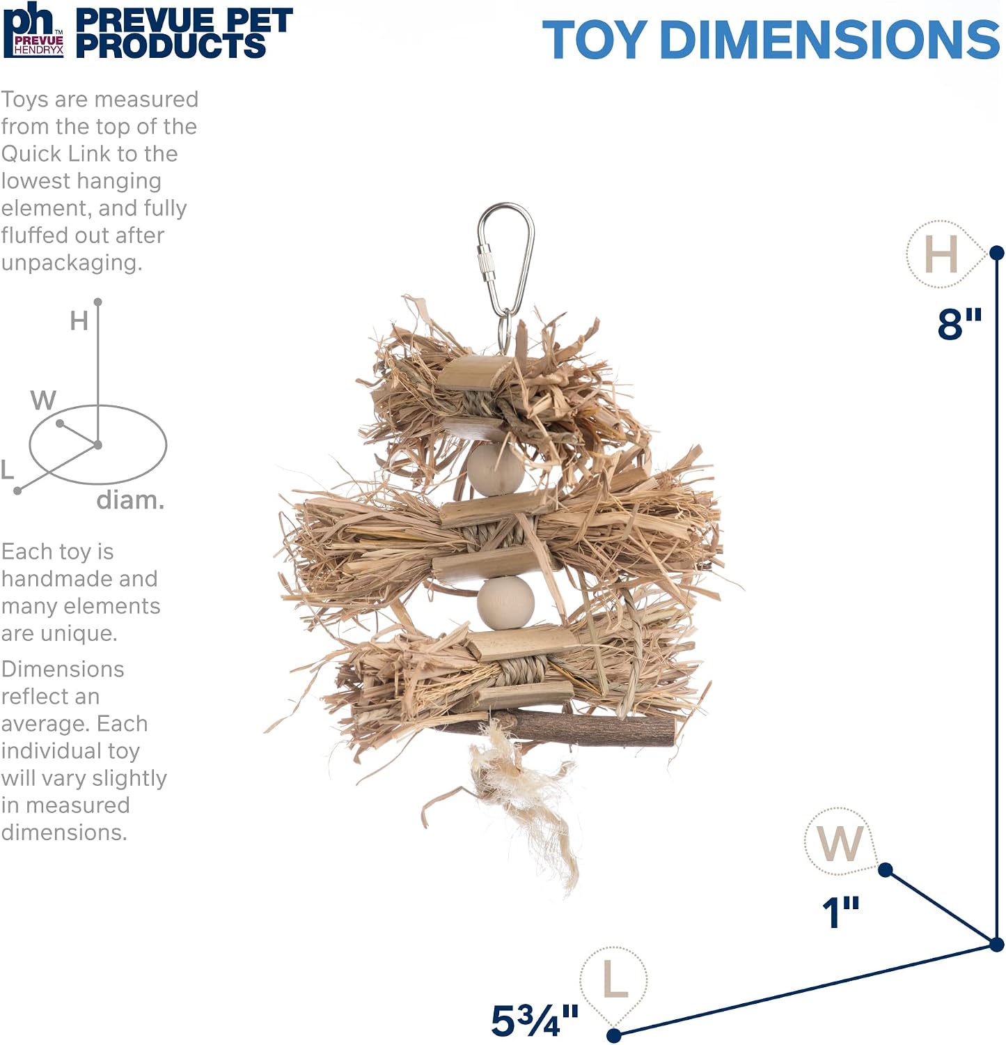 Handcrafted eco-friendly bird shredding toy featuring natural grass bundles and wooden beads.
