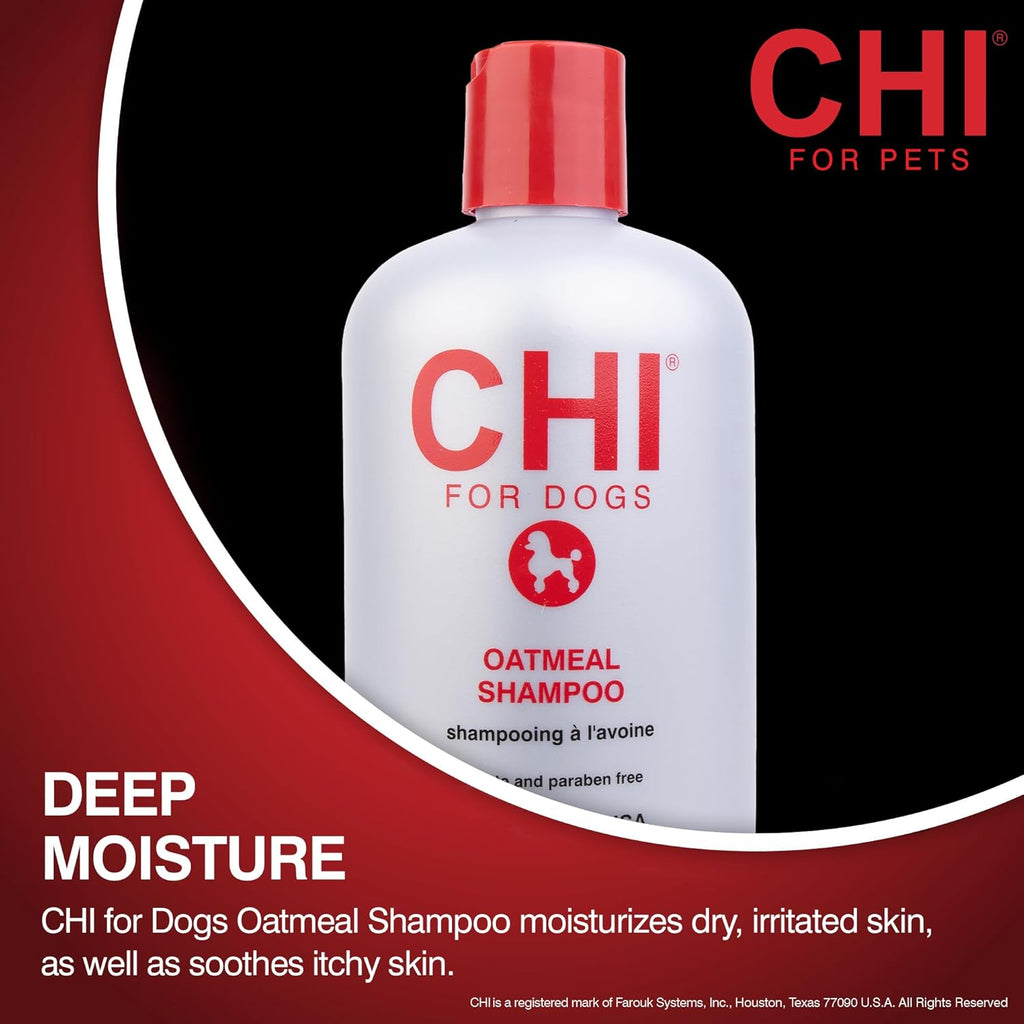 CHI for Dogs shampoo label showing oatmeal formula benefits
