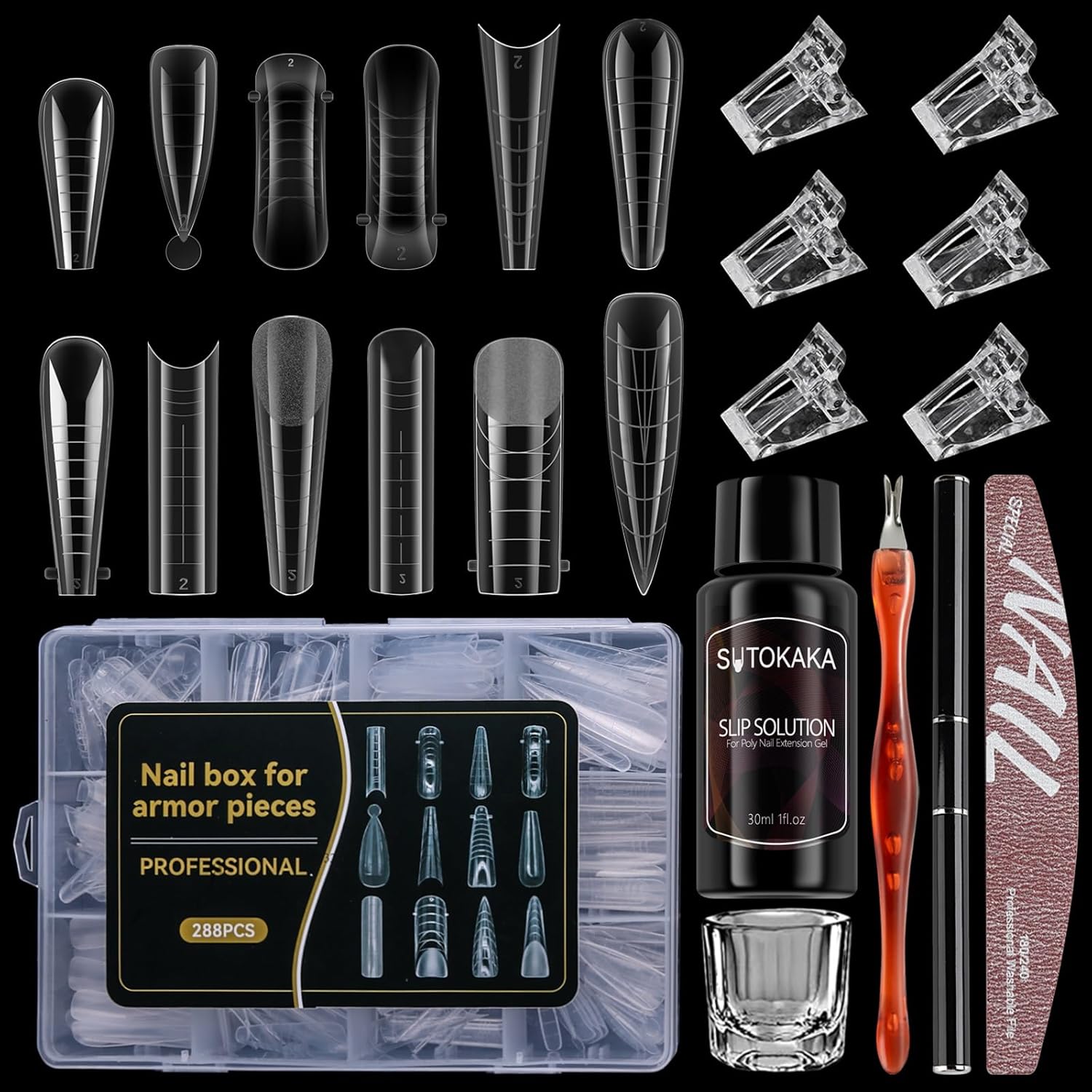 Sutokaka 288 Pieces Polygel Nail Form Kit complete set with tools.