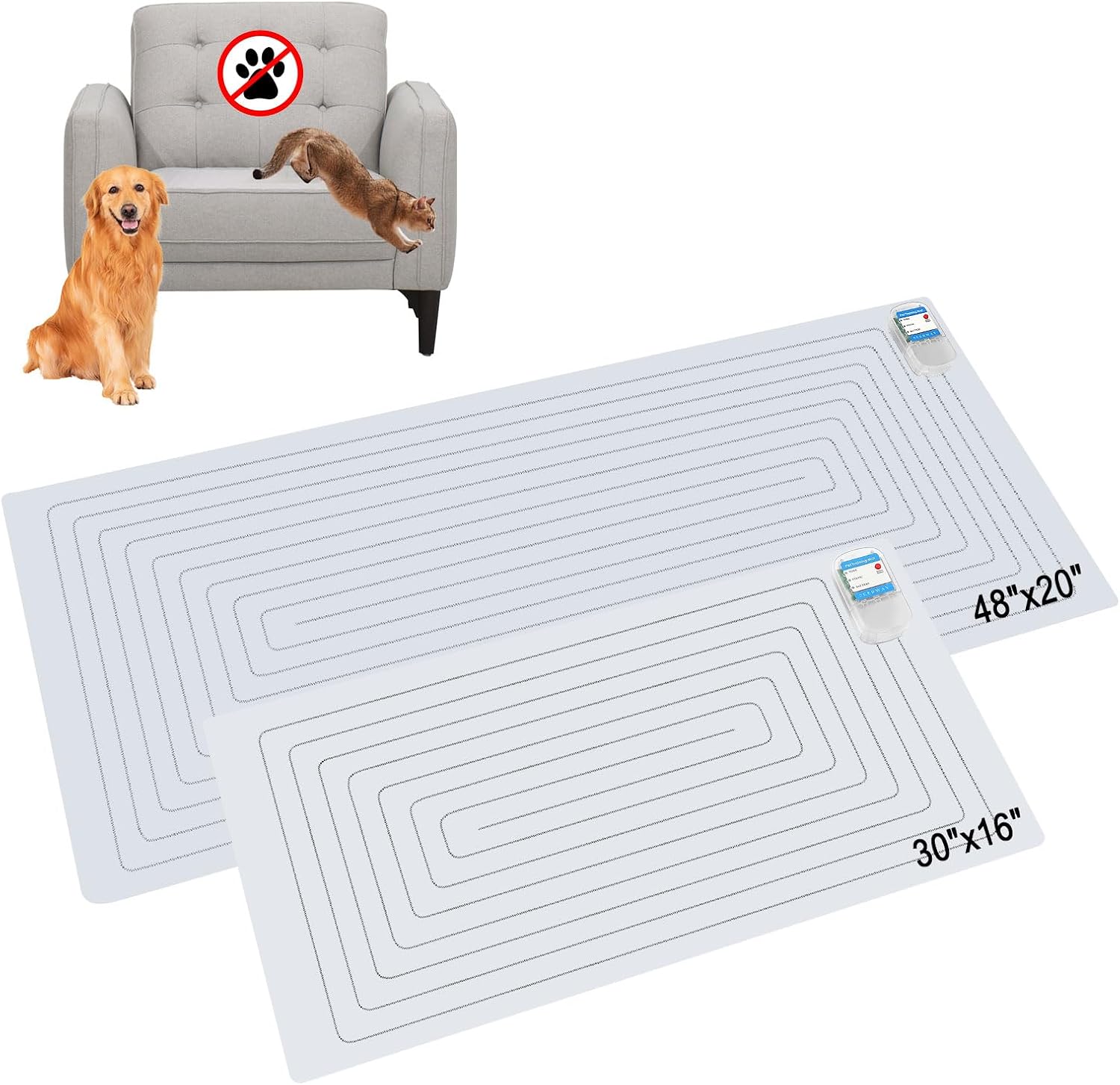 SEERWAY Scat Pet Shock Mat 2 Pieces in Different Size, Shock Pads for Dogs and Cats Training Indoor, Electric Repellent Mat Keeps Pets Off Couch, Sofa, Countertop, 3 Modes (60" x12" + 30"x16") - Image 9