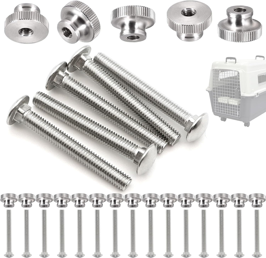 LUTQ pet carrier replacement fasteners front view showing heavy duty stainless steel bolts and nuts.