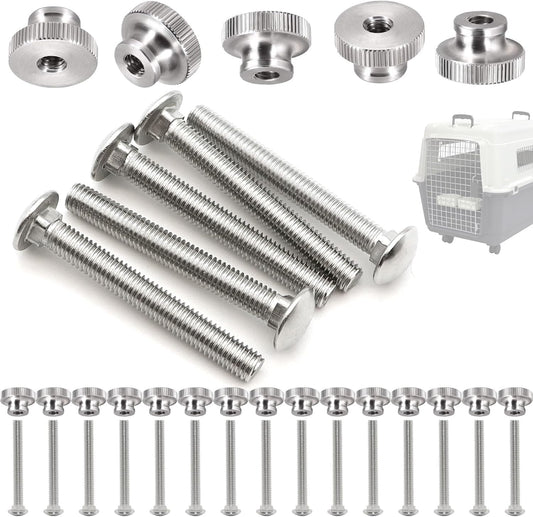 LUTQ pet carrier replacement fasteners front view showing heavy duty stainless steel bolts and nuts.