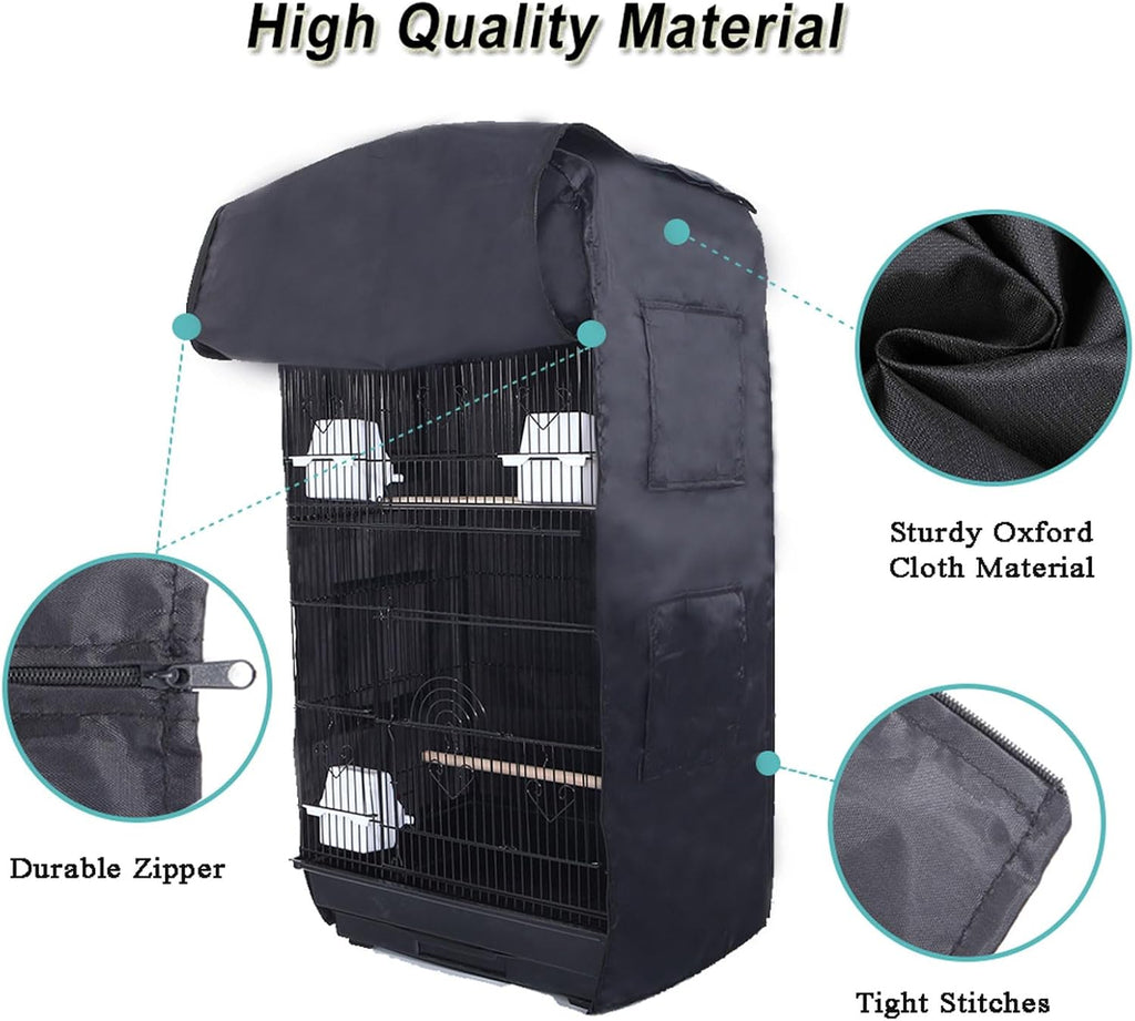 Side view of Syooy cage cover highlighting the integrated accessory storage pocket.