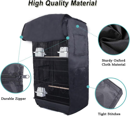 Roll up front flap layout on premium black parrot cage shield