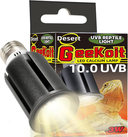 Comparison chart demonstrating the stable ultraviolet output and slower degradation of the GeeKoit LED bulb versus traditional compact bulbs.