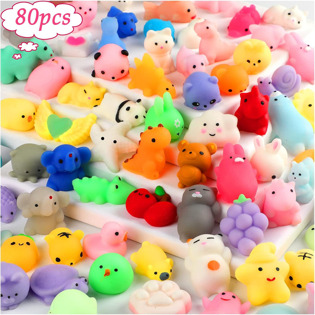 KINGYAO Mochi Squishy Toys front view showcasing a large variety of colorful animal shapes