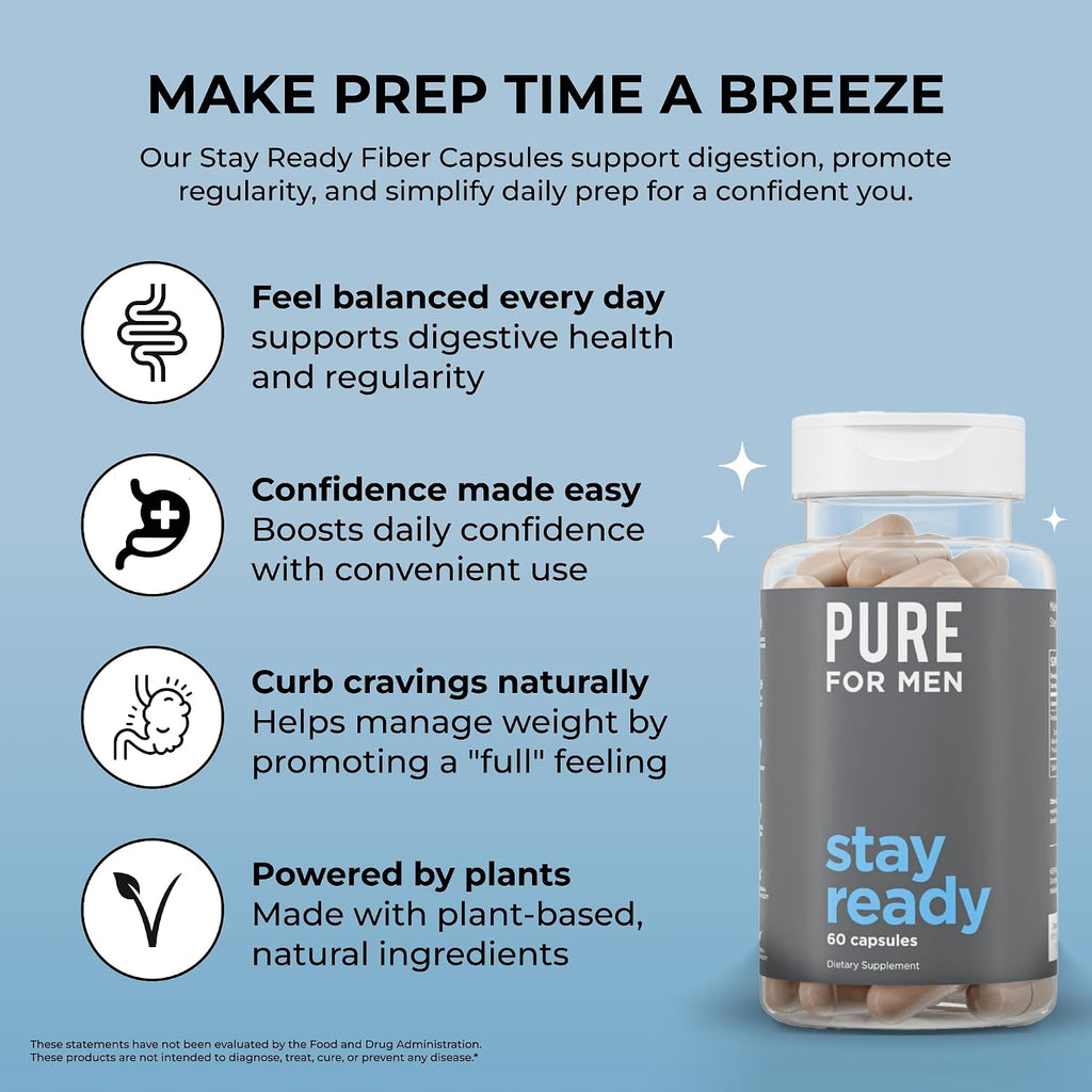 Pure For Men Stay Ready supplement bottle side profile with branding
