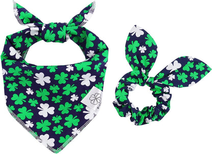 E-Clover Dog Bandanas & Matching Scrunchie Set Cute Flower Dog Scarf Bibs Girl Pet Bandana with Bow Tie for Medium Large Dogs Owner Mom Spring - Image 11