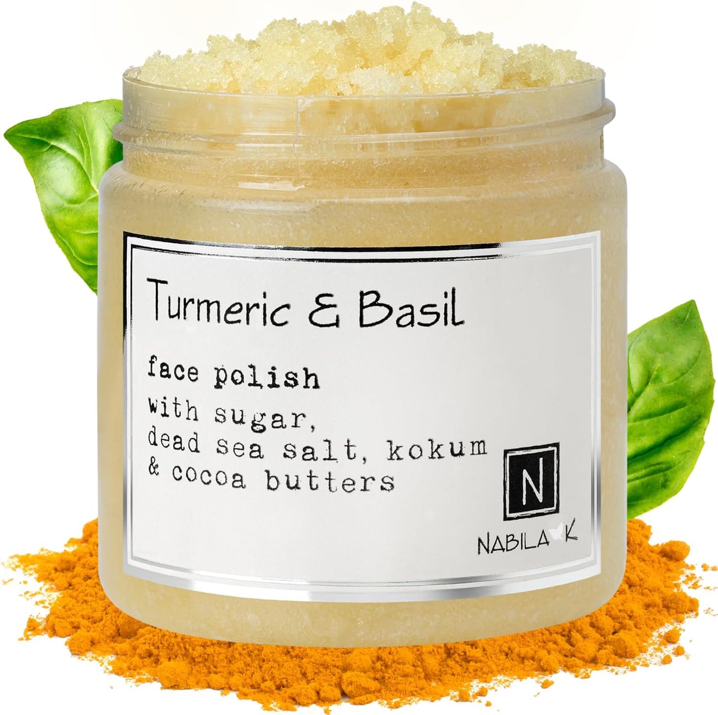 Nabila K Turmeric and Basil Face Polish front view packaging