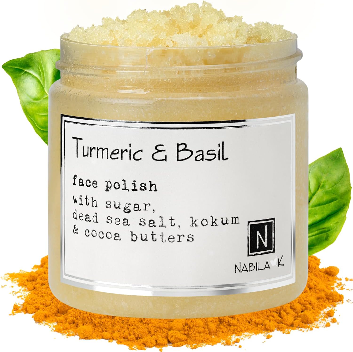 Nabila K Turmeric and Basil Face Polish front view packaging