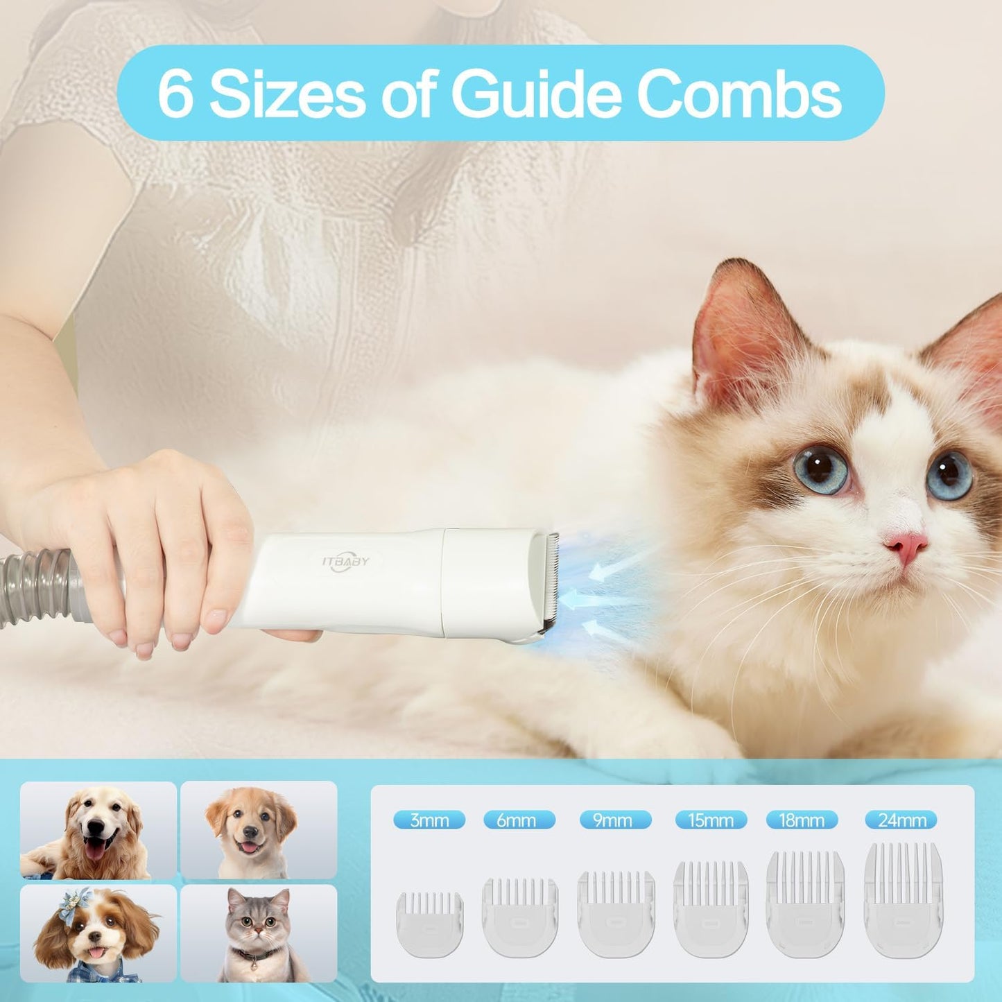 ITBABY quiet dog grooming vacuum with electric clippers and nail grinder brush