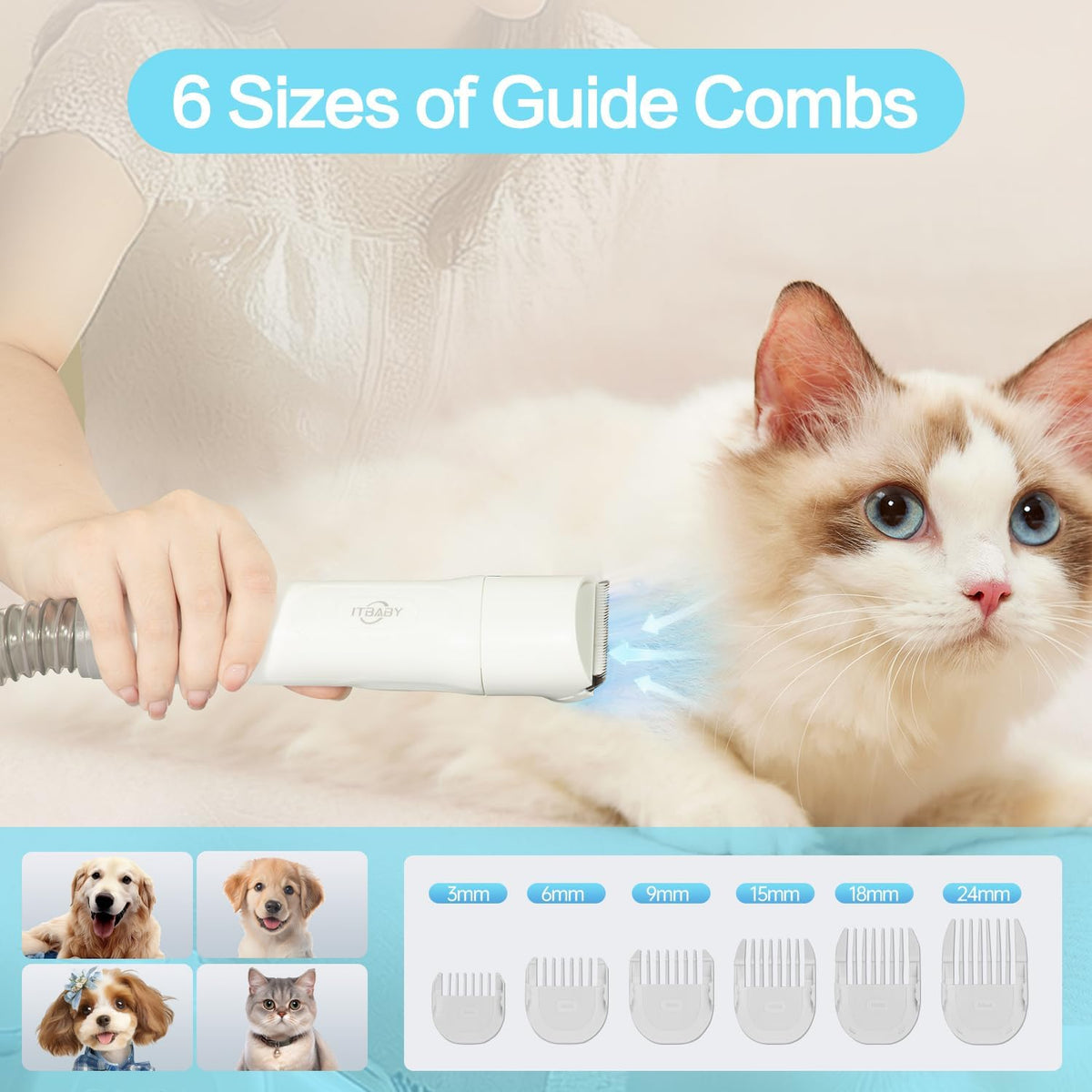 ITBABY quiet dog grooming vacuum with electric clippers and nail grinder brush