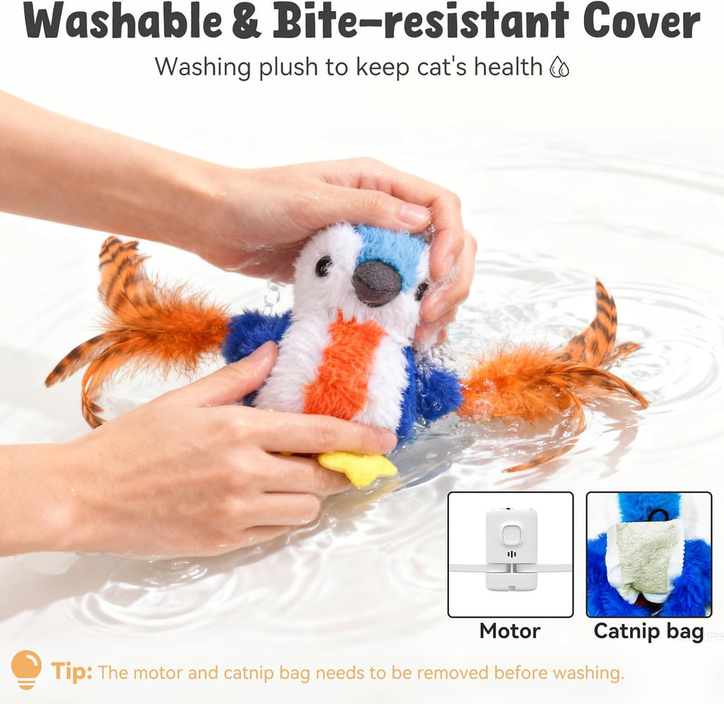 Zeepet electronic chirping bird toy with built in smart timer for solo play.