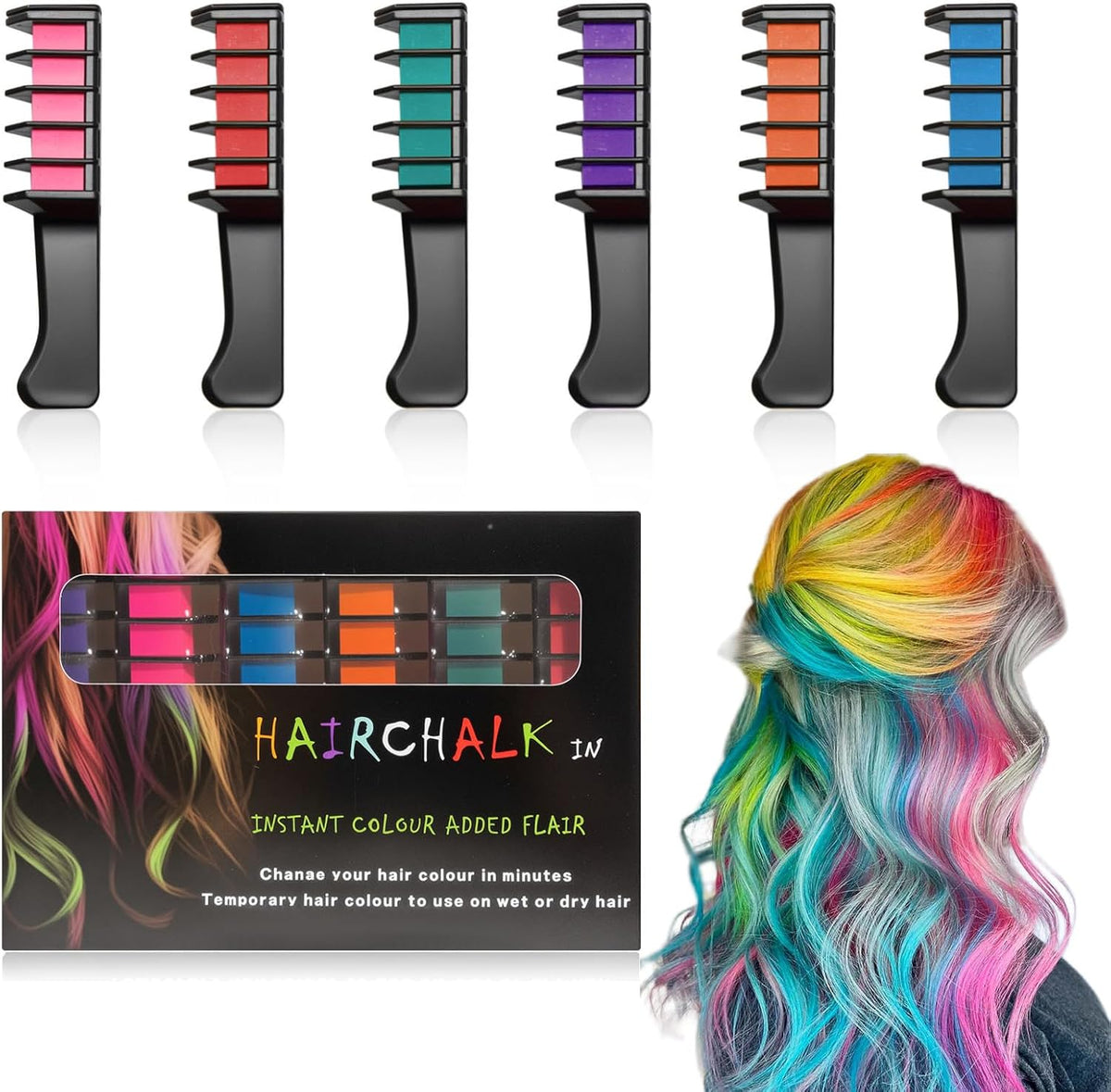 VLSVLS Festive Fun Hair Chalk Comb Set with 12 vibrant colors