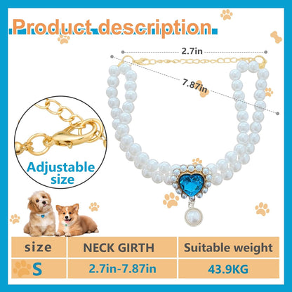 Ganbuyrii pet pearl necklace set of two displayed flat to show the adjustable jewelry clasp extension.