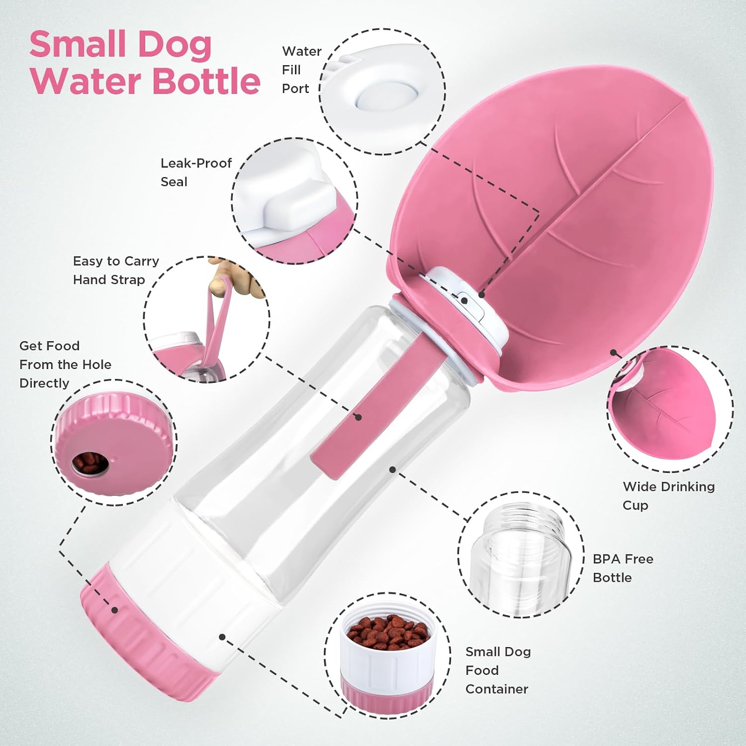 Uppetly pet travel cup leaf bowl deployment close up pink