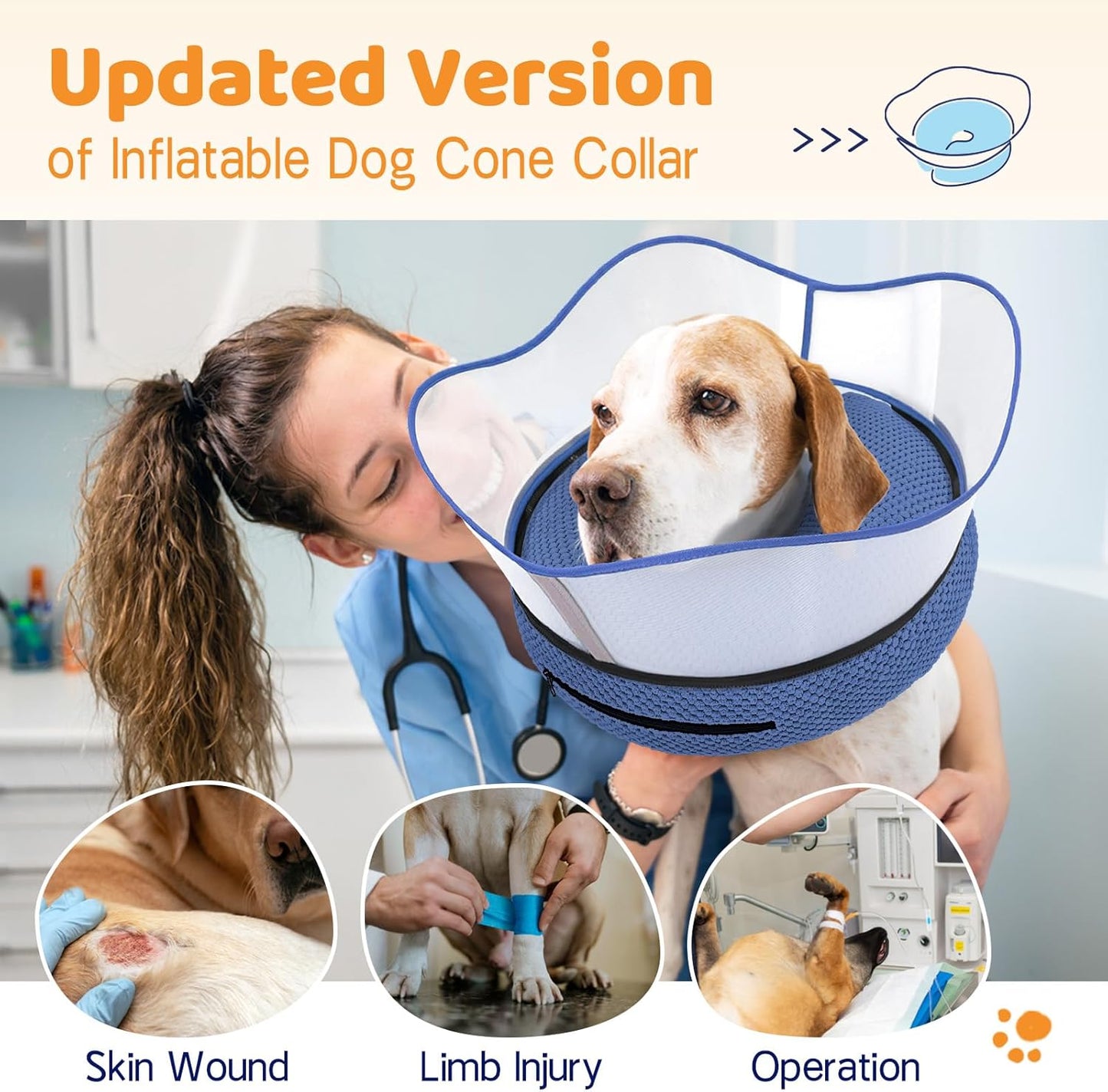 Supet dog donut collar after surgery with raised shield