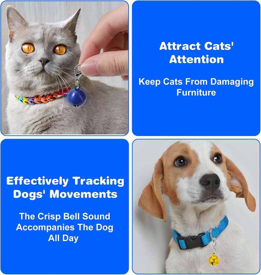 Loud anti-lost pet tracking bells with included keychain rings for easy collar clipping.