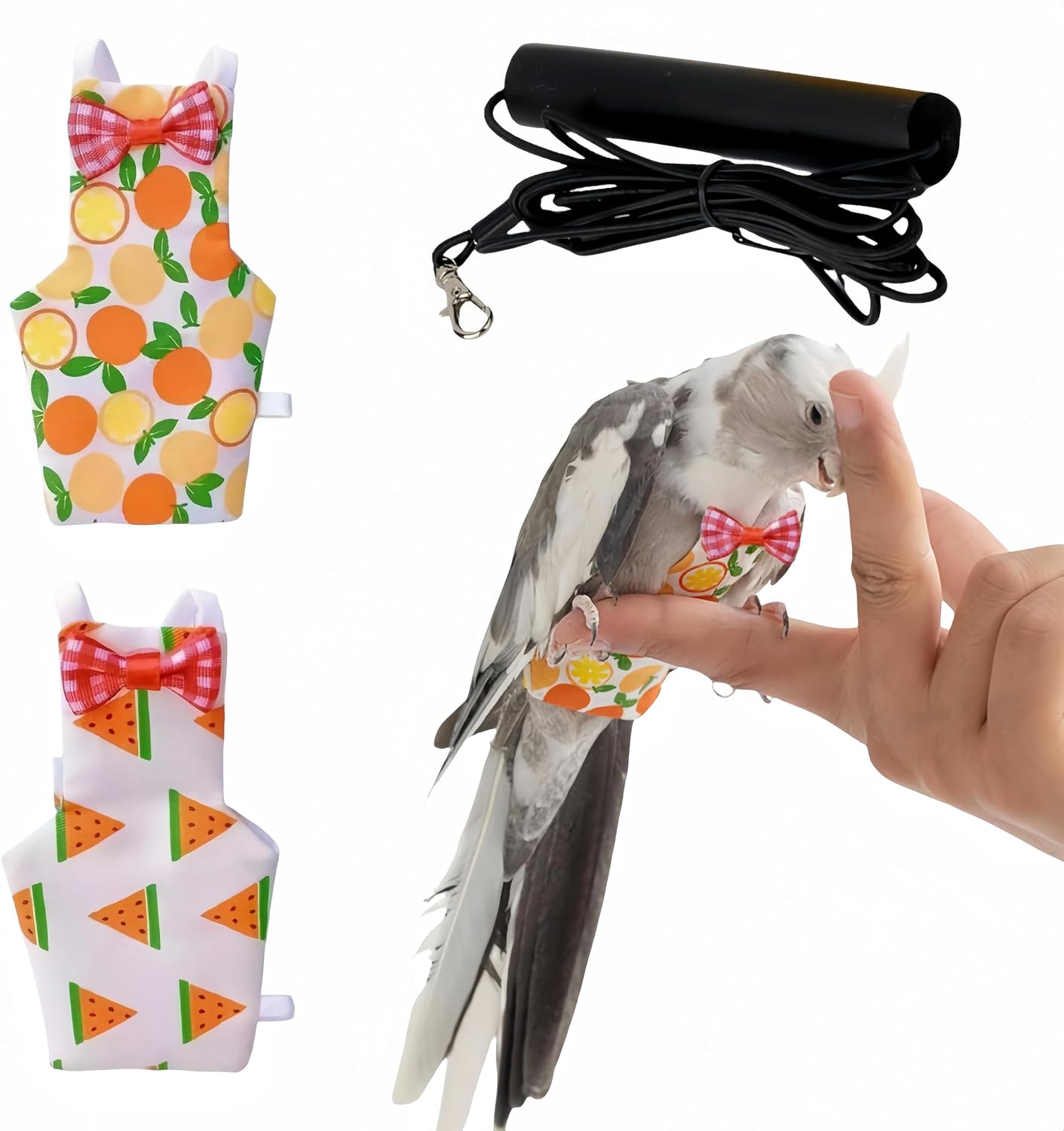 2 Pcs Bird Diapers Bird Harness Flight Suits Diapers with 80 Inch Flying Leash Reusable Parrot Nappy with Waterproof Inner Layer for Cockatiel Budgie Conure Parakeet Lovebird-Heart&Duck - Image 10