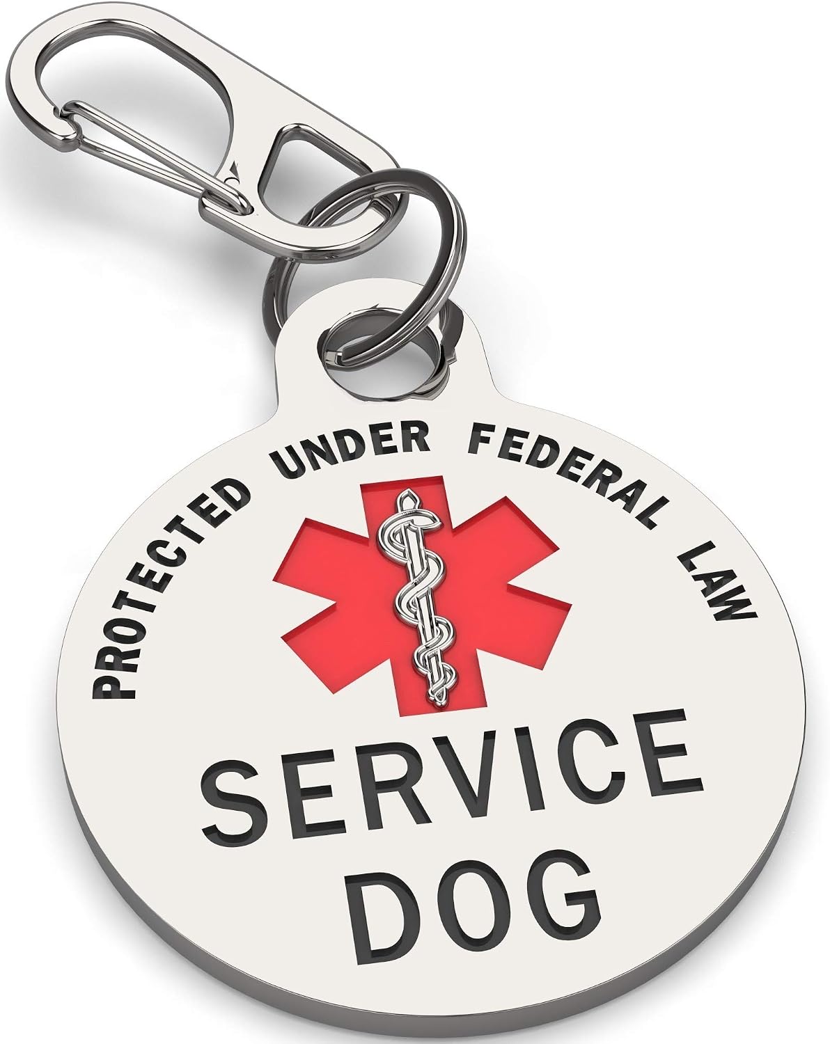 K9King double sided service dog tag front view showing red medical alert symbol