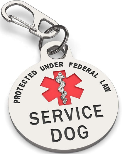 K9King double sided service dog tag front view showing red medical alert symbol