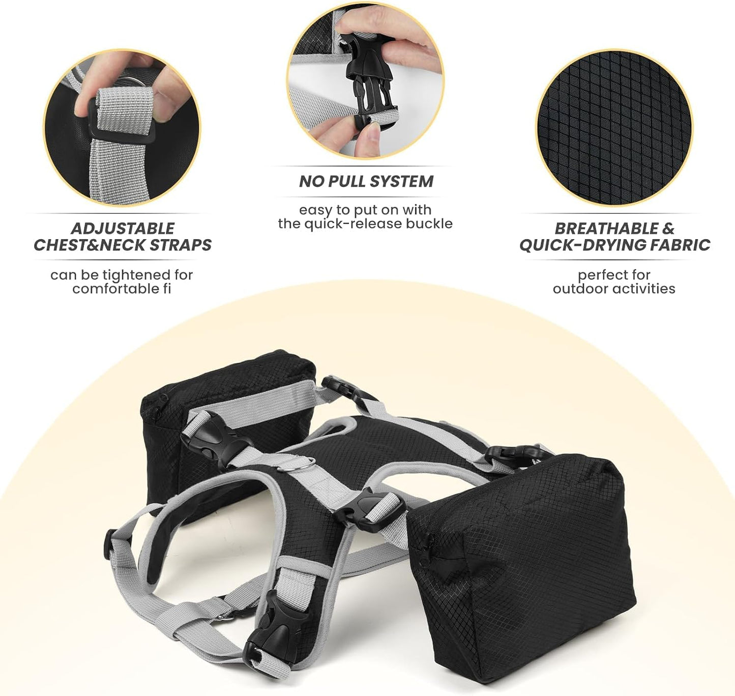 Breathable Mesh Underside Of The Black Dog Harness