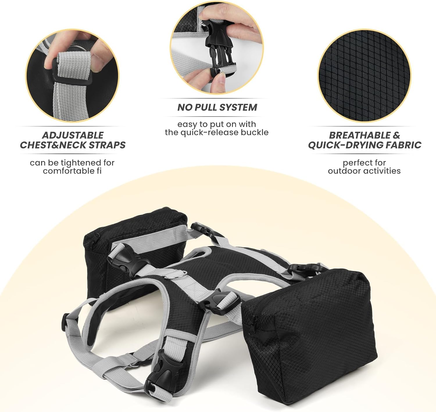 Breathable Mesh Underside Of The Black Dog Harness