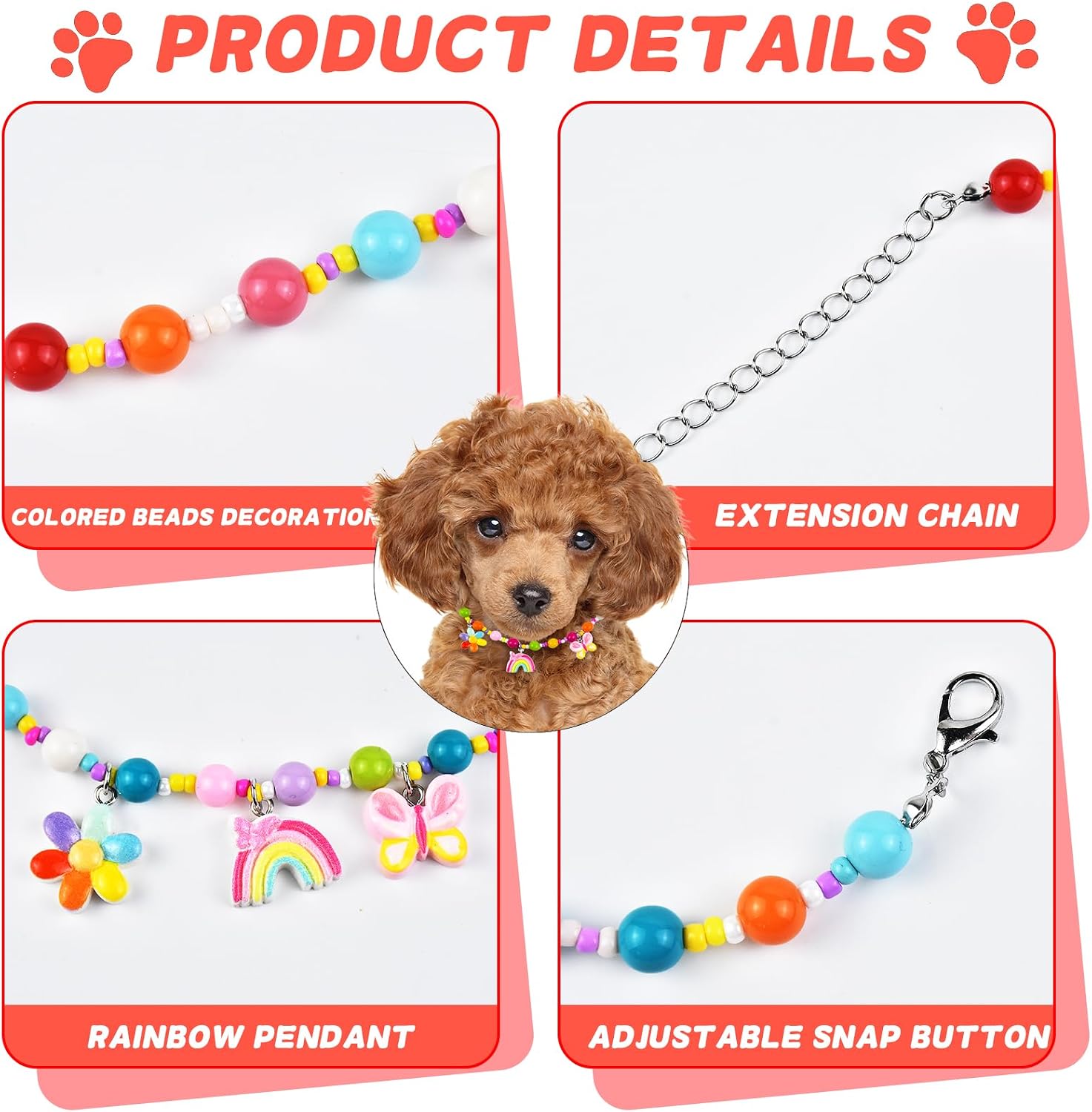 LATUMCO pink rainbow pet necklace presented inside its premium gift box.