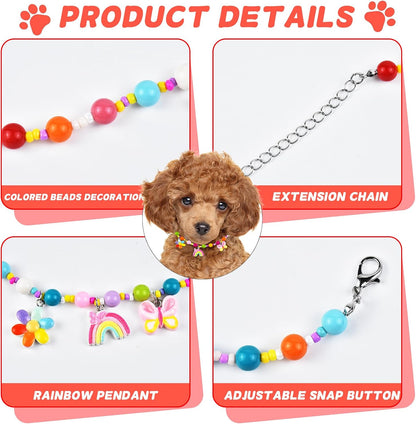 LATUMCO pink rainbow pet necklace presented inside its premium gift box.