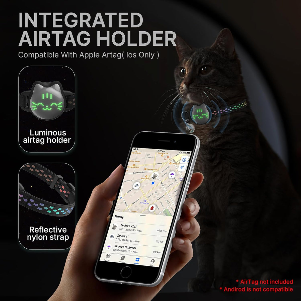 AirTag Cat Collar: Reflective Breakaway Collar, Hidden AirTag Holder - Image 3