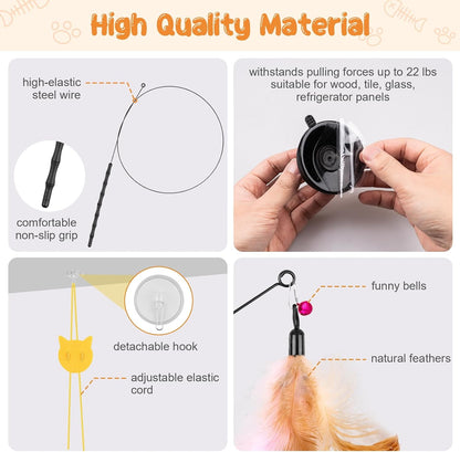 Elastic rope door hanging cat toy with adjustable line hanging from a door frame