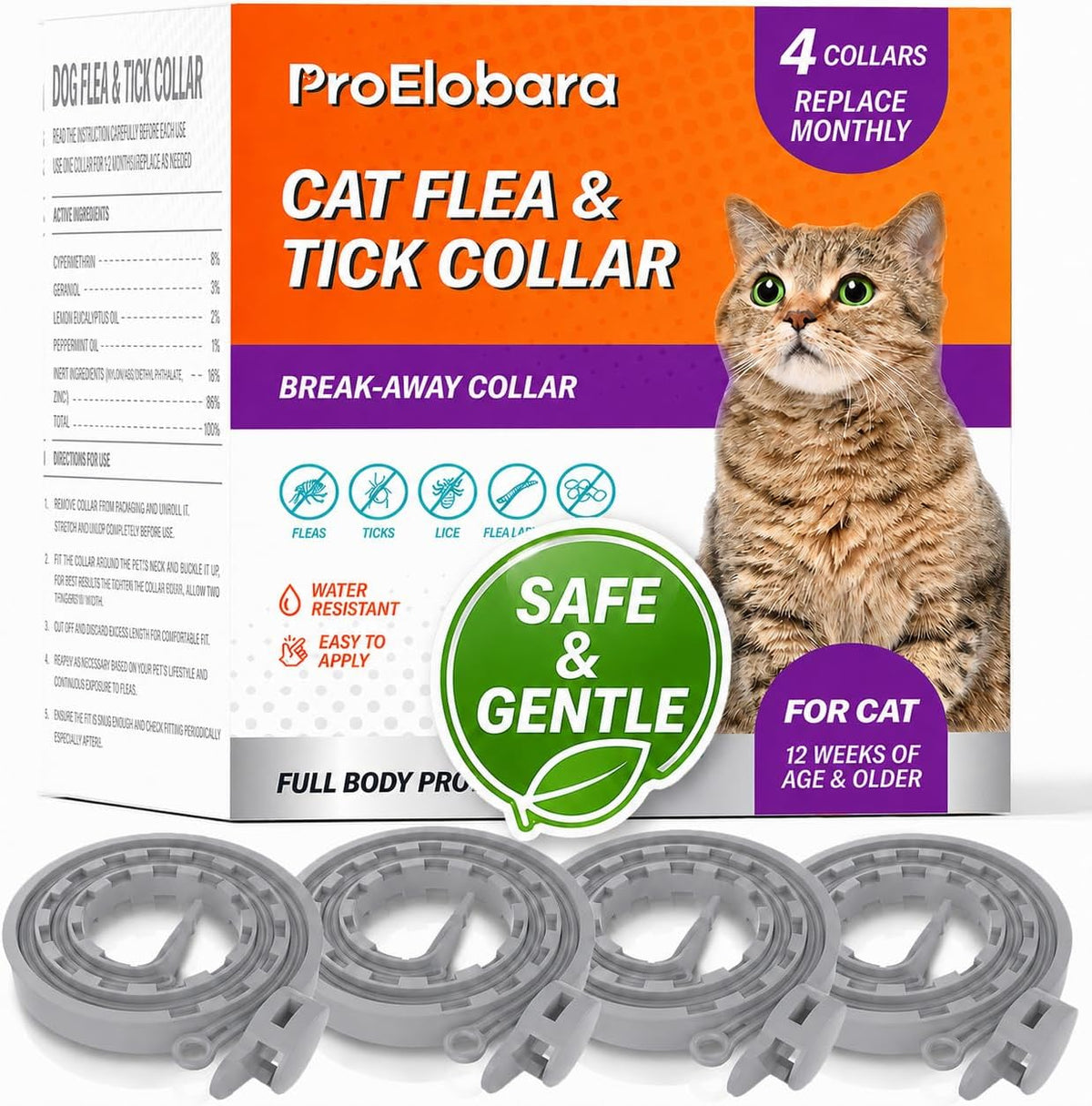 ProElobara cat flea and tick collar front packaging view