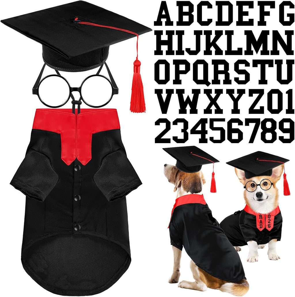 Huhumy 5 Pcs Dog Graduation Costume Set Include 2026 Pet Graduation Gown with Stole Puppy Grad Cap Lensless Glasses DIY Letter Stickers for Dogs Cats Holiday Costume Accessory(Black Yellow,S) - Image 13