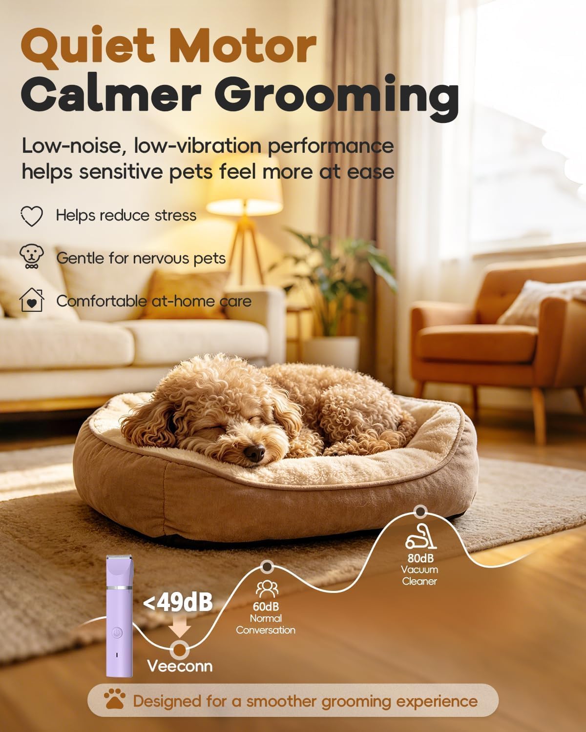 Veeconn cordless rechargeable cat trimmer tools being adjusted for precision paw shaving.