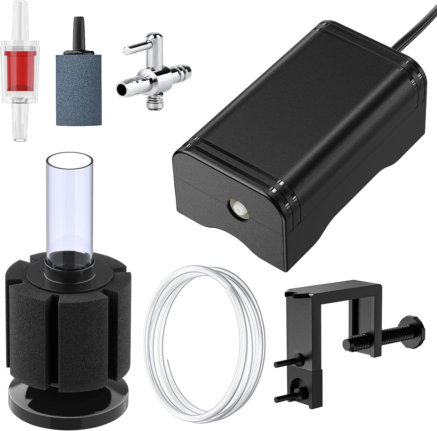 Pawfly aquarium air pump kit front view showing the compact design