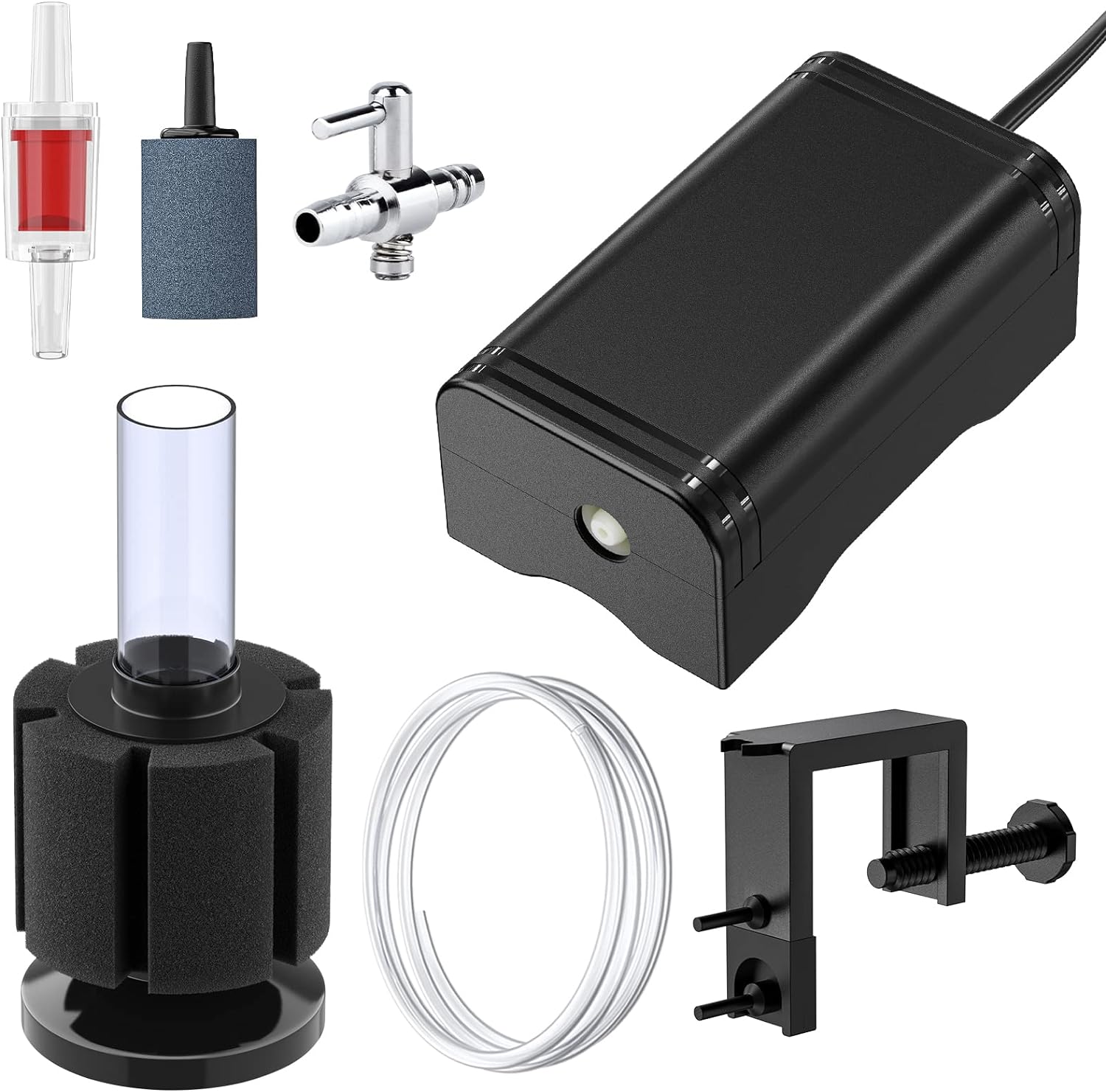 Pawfly aquarium air pump kit front view showing the compact design