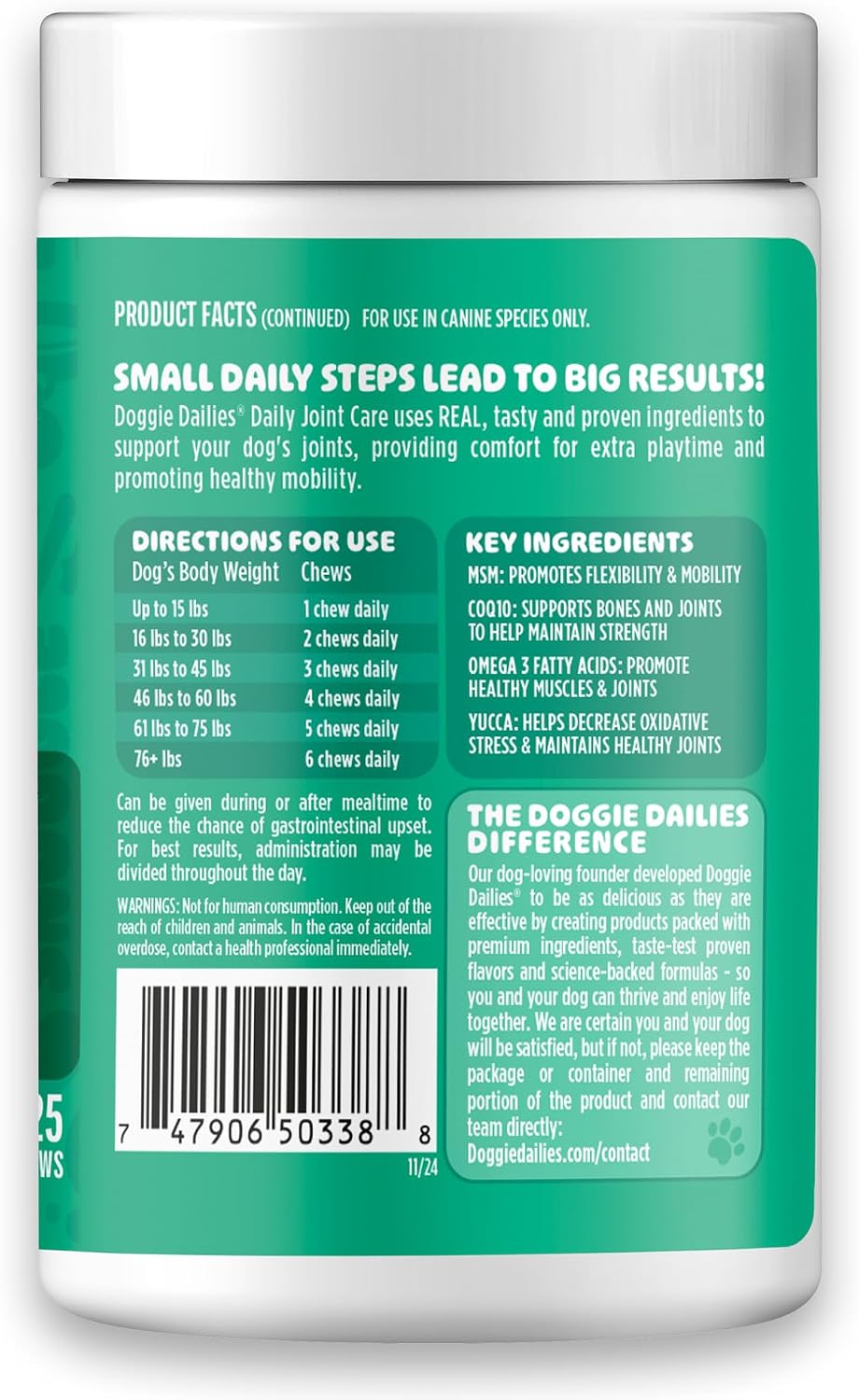 Doggie Dailies, Hip and Joint Supplement for Dogs, Glucosamine Chondroitin, Premium Hip and Joint Chews for Dogs All Breeds & Sizes, Dog Vitamins and Supplements, (Chicken) 225 Chews - Image 10