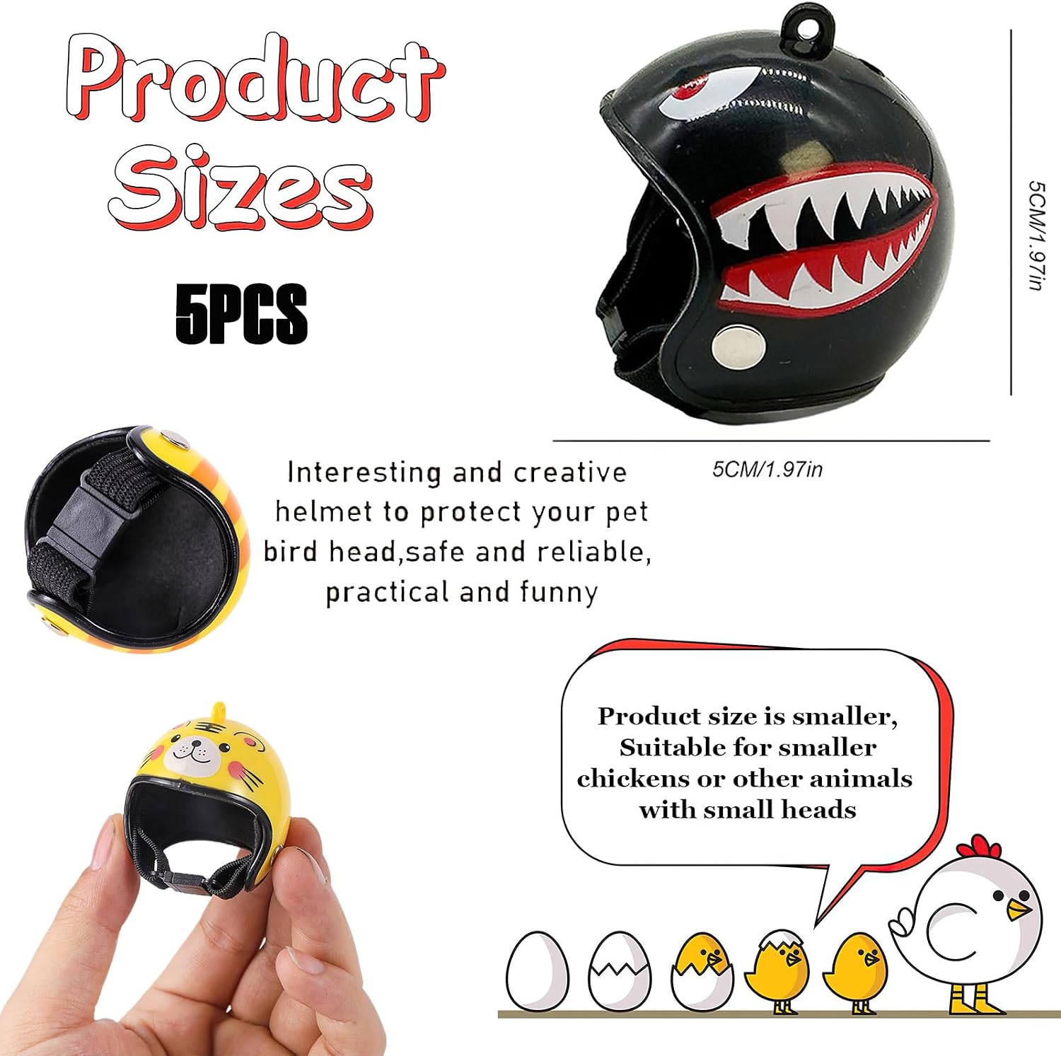 Novelty miniature poultry helmet used as a decorative keychain charm on a backpack