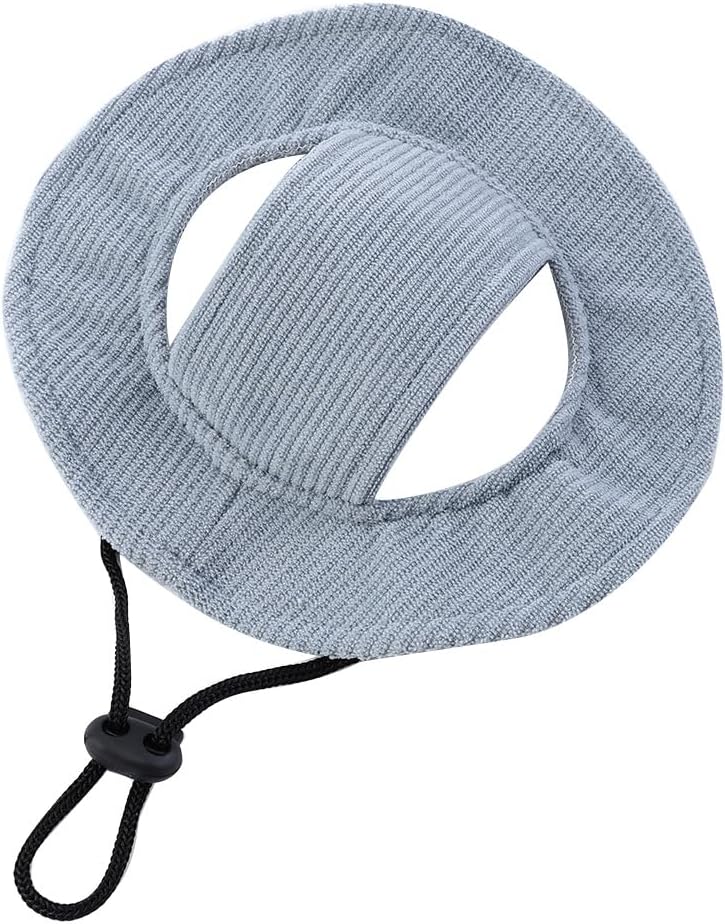 Corduroy Dog Sun Hat with Ear Holes, Adjustable Strap Pet Cap for Small Medium Dogs, Breathable UV Protection, Multiple (Blue, M) - Image 11