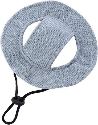 Corduroy Dog Sun Hat with Ear Holes, Adjustable Strap Pet Cap for Small Medium Dogs, Breathable UV Protection, Multiple (Blue, M) - Image 11