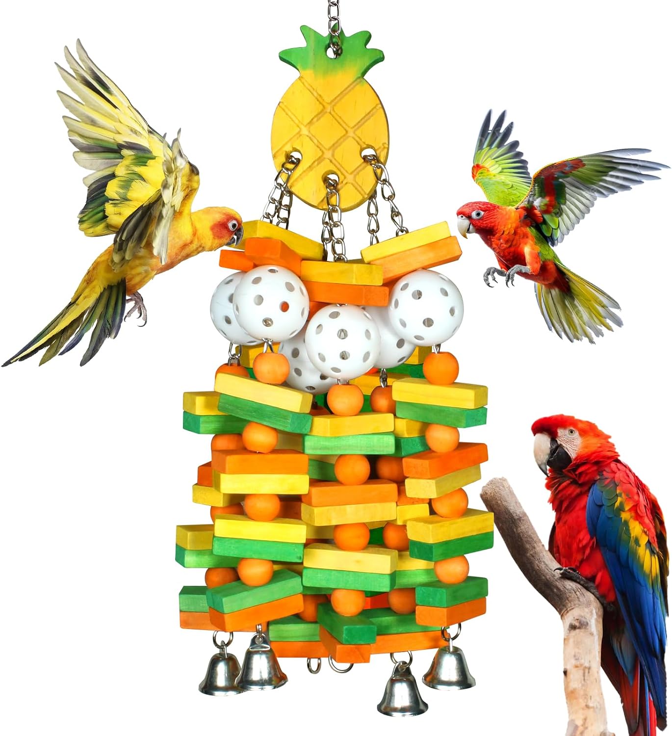 3-in-1 Parrot Toys Natural Coconut Fiber Parrot Hammock (Swing + Perch + Chew Toy) Natural Bird Perches for Medium Large Birds - 23" Bird Toys for Parrots Stand - Image 9
