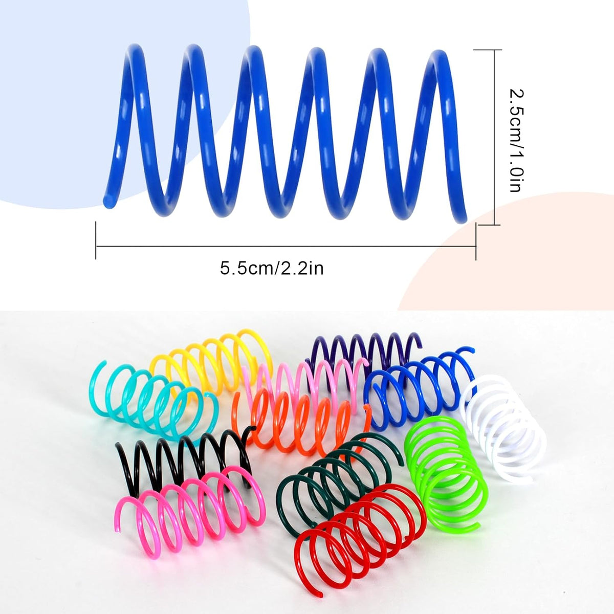 Assorted twelve vibrant colors of the interactive kitten spiral toys displayed together.