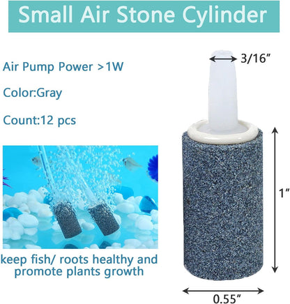 Aquaneat cylindrical grey air stones connected to standard 3/16 inch airline tubing