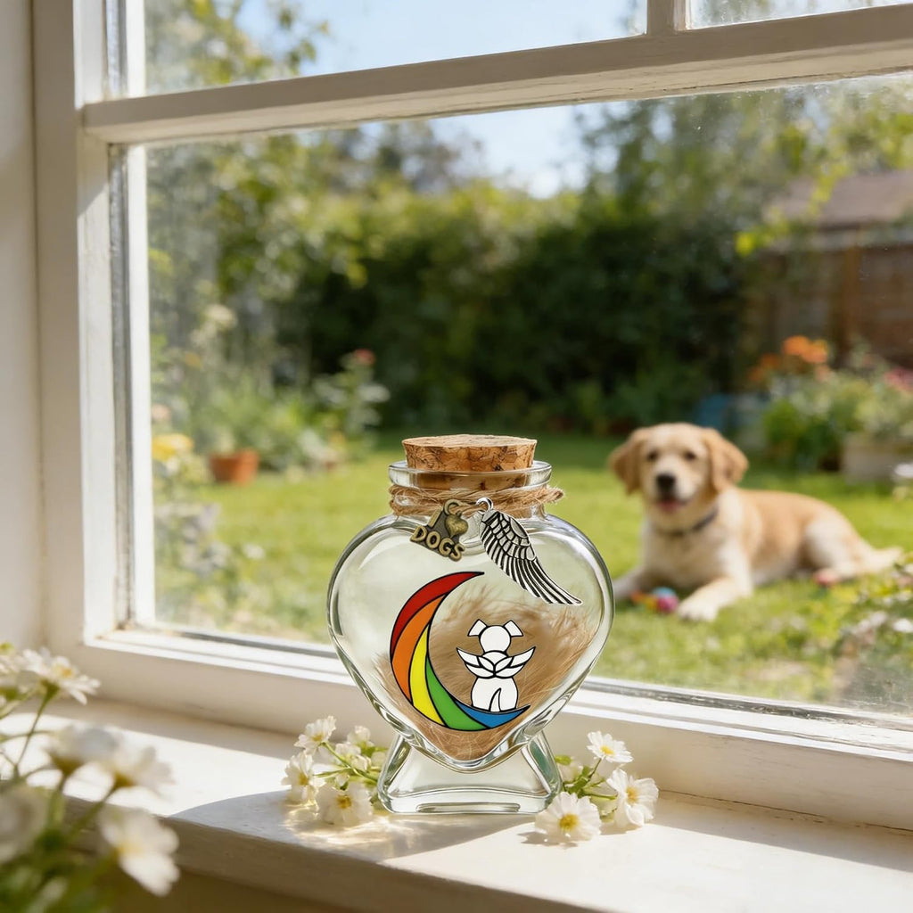 Memorial Bottle for Pet Hair, Rainbow Bridge Dog Memorial Gift, Pet Fur Memorial Fur Keepsake, Heart Shape Glass Keepsake for Dog Cat Hair(Dogs) - Image 4