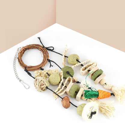 Chinchilla teeth grinding toy featuring multi textured natural materials for chewing
