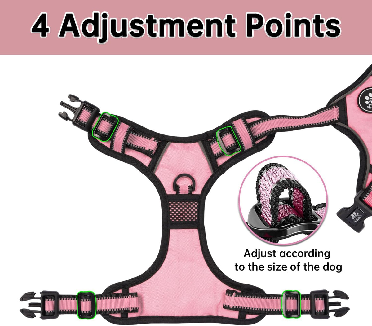 Nestroad pink pet vest harness with reflective strips